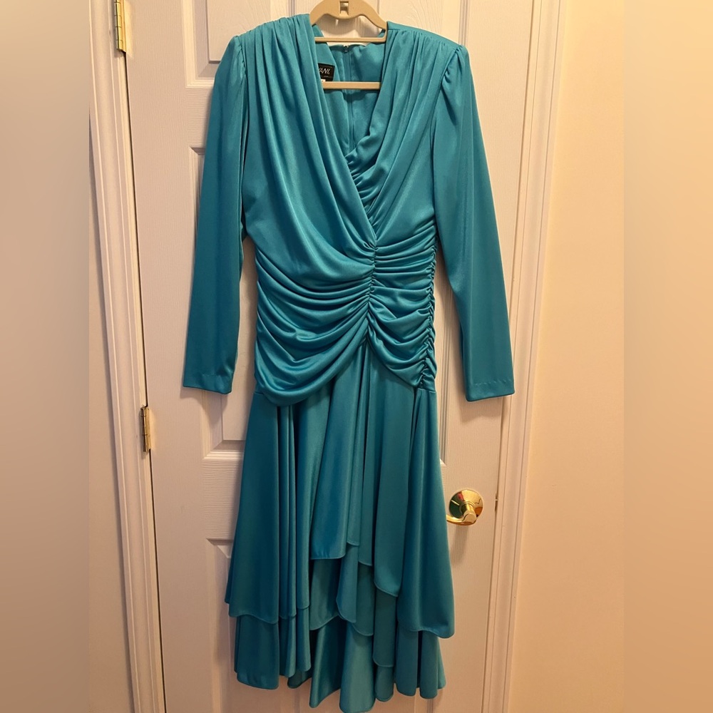 Jovani Teal Long Sleeve Dress